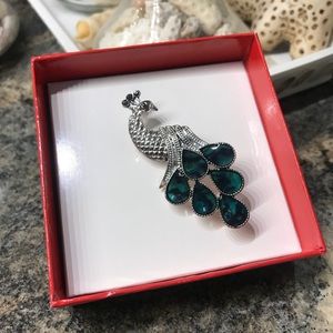 NWOT Silver Peacock Pin